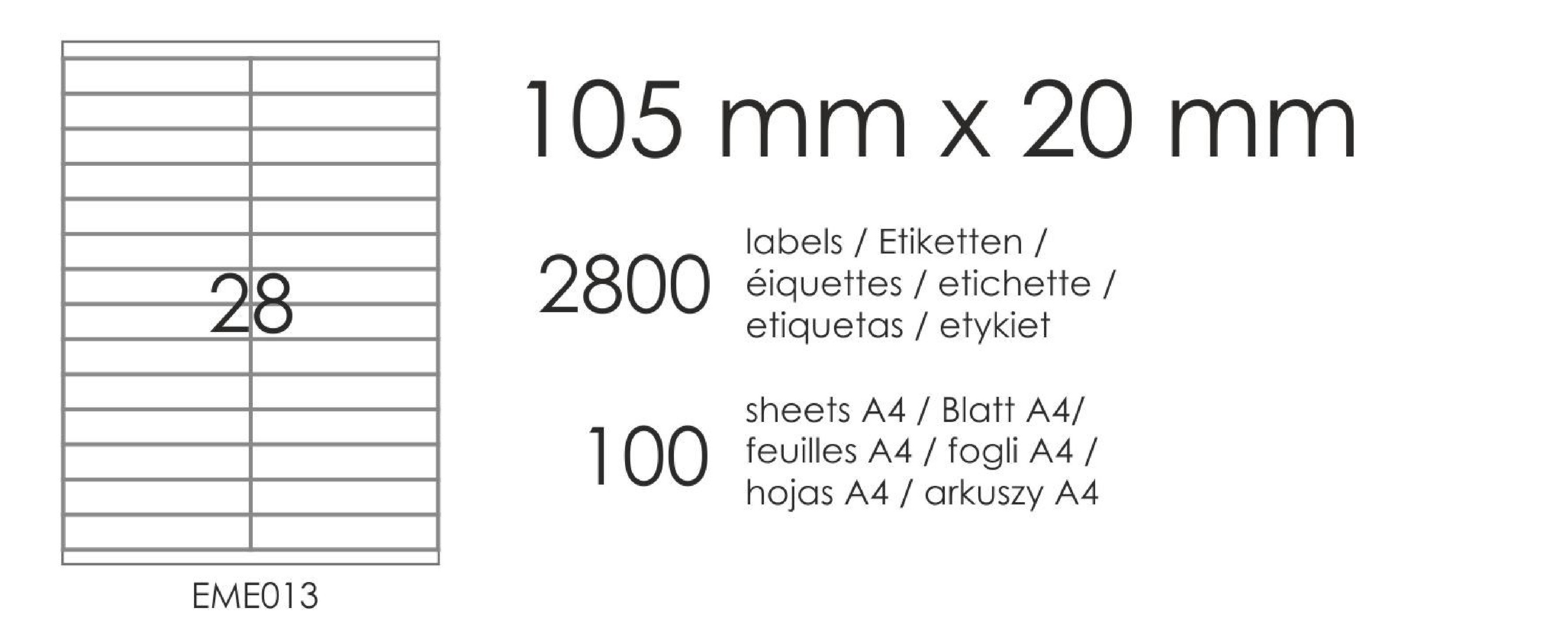 Samolepicí etikety EME13 20x105 (28) 100A4 Samolepicí etikety EME13 20x105 (28) 100A4