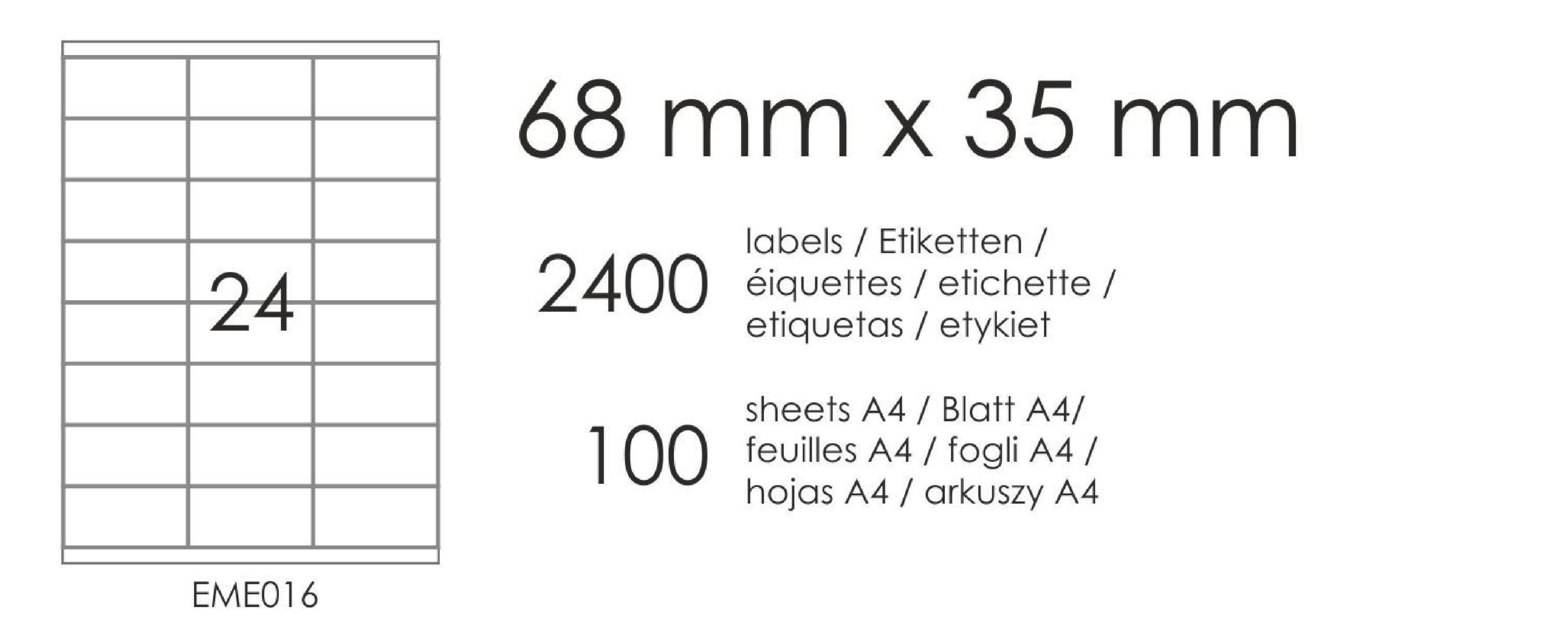 Samolepicí etikety EME16 68x35 (24) 100A4 Samolepicí etikety EME16 68x35 (24) 100A4