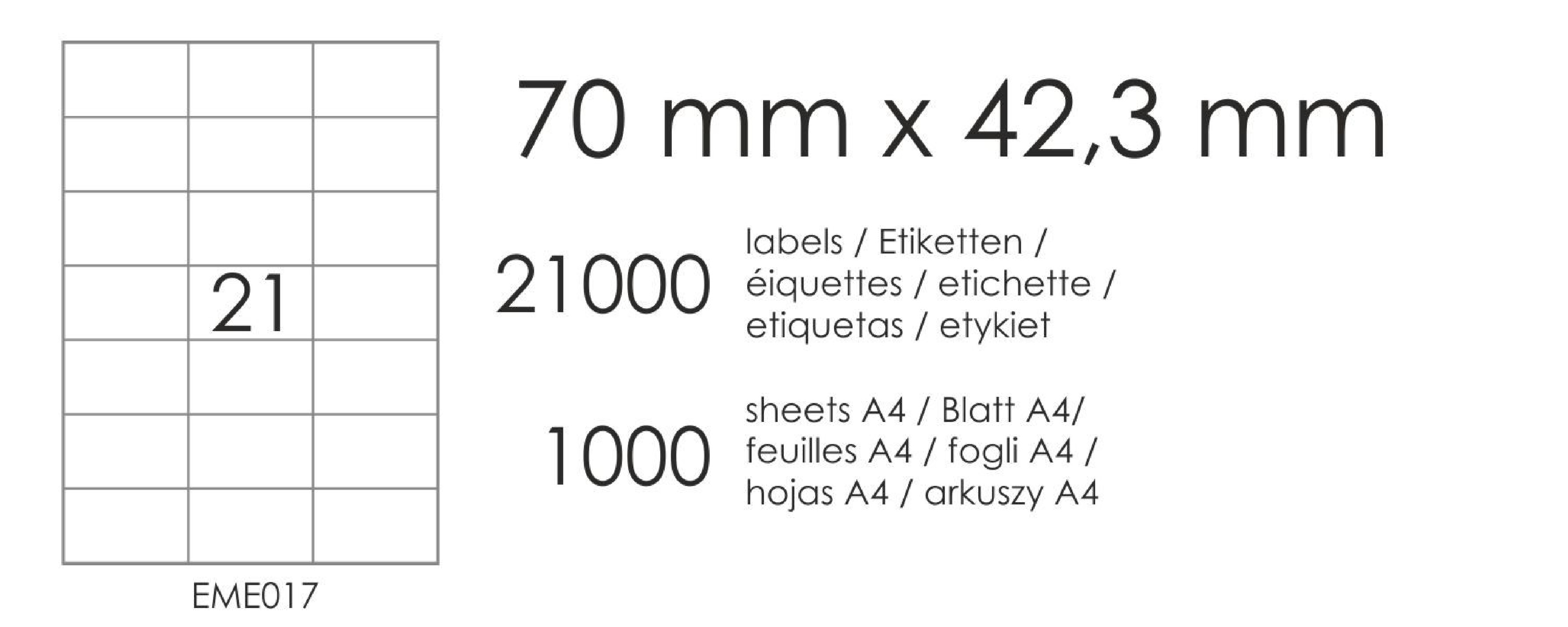 Samolepicí etikety EME17 70x42,3 (21) 1000A4 Samolepicí etikety EME17 70x42,3 (21) 1000A4