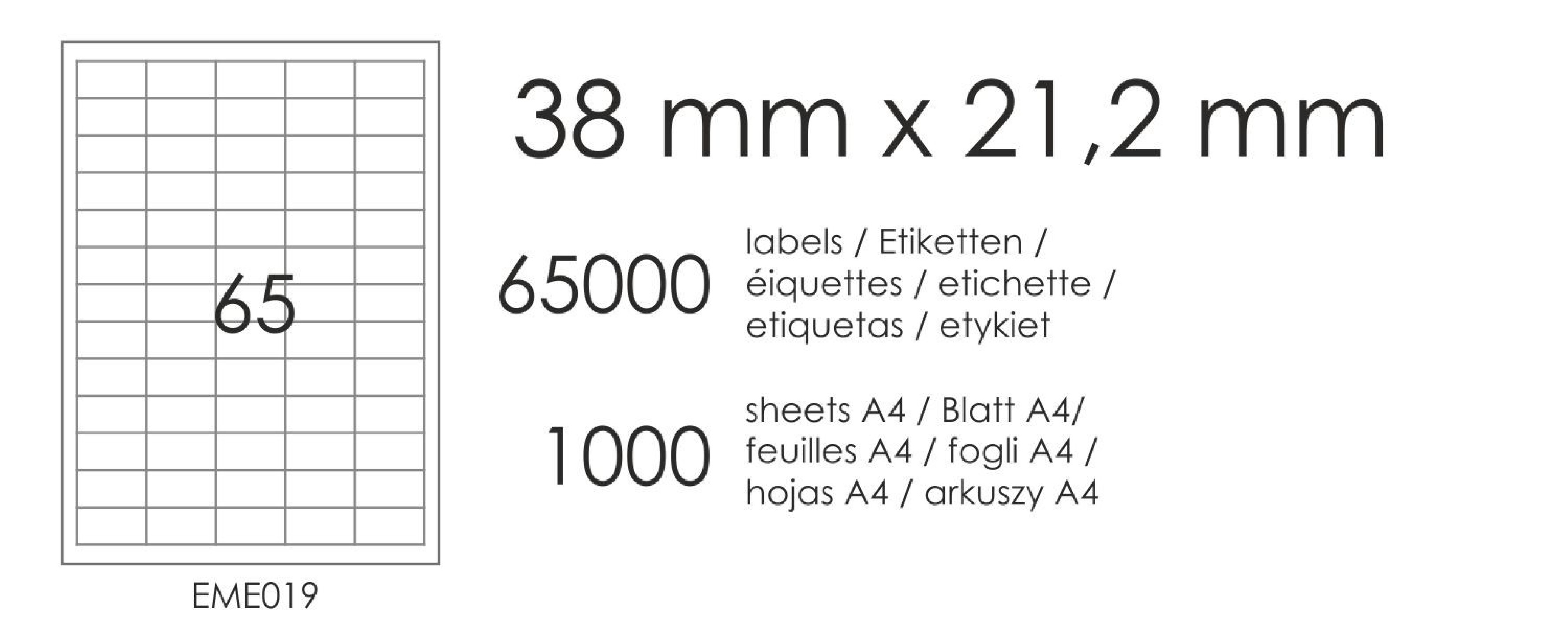 Samolepicí etikety EME19 38x21,2 (65) 1000A4 Samolepicí etikety EME19 38x21,2 (65) 1000A4