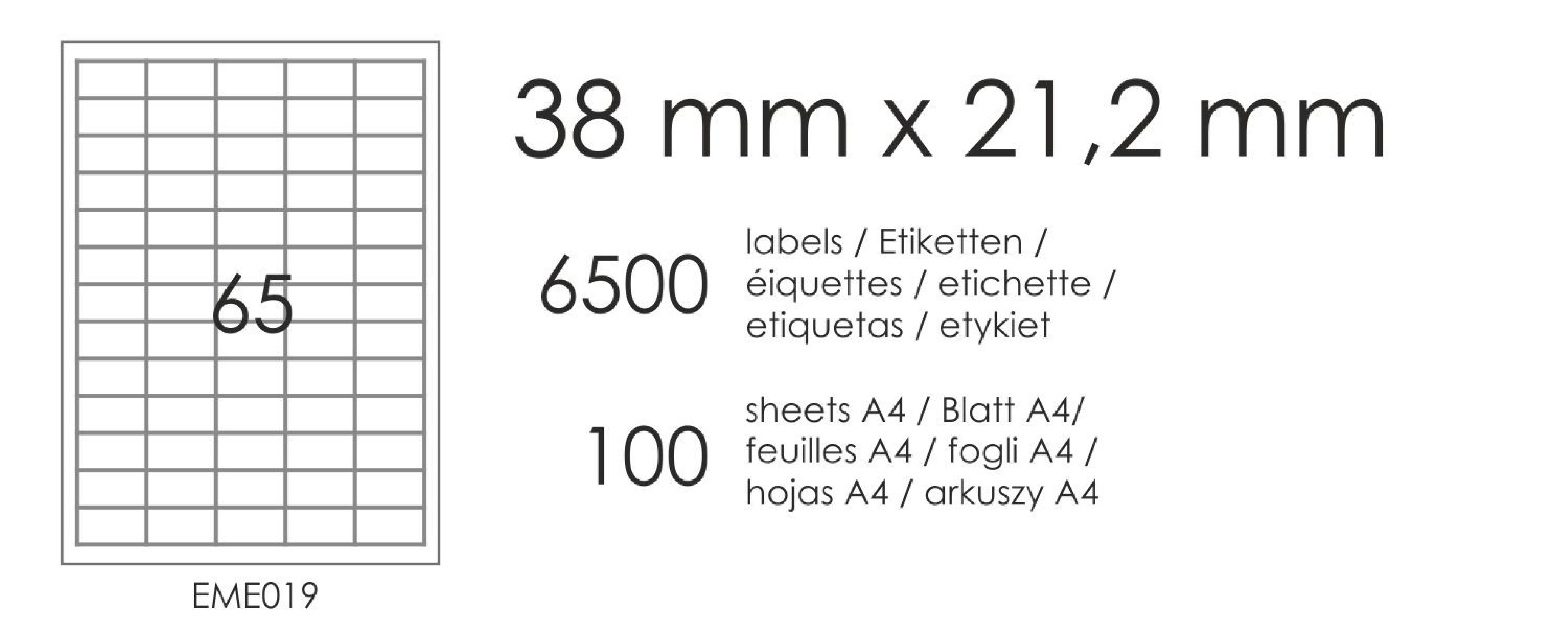 Samolepicí etikety EME19 38x21,2 (65) 100A4 Samolepicí etikety EME19 38x21,2 (65) 100A4