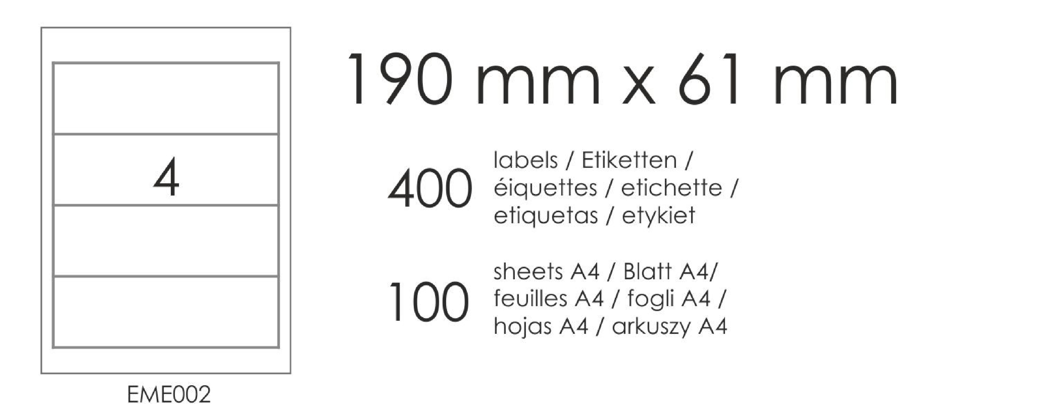 Samolepicí etikety EME2 190x61 (4) 100A4 Samolepicí etikety EME2 190x61 (4) 100A4