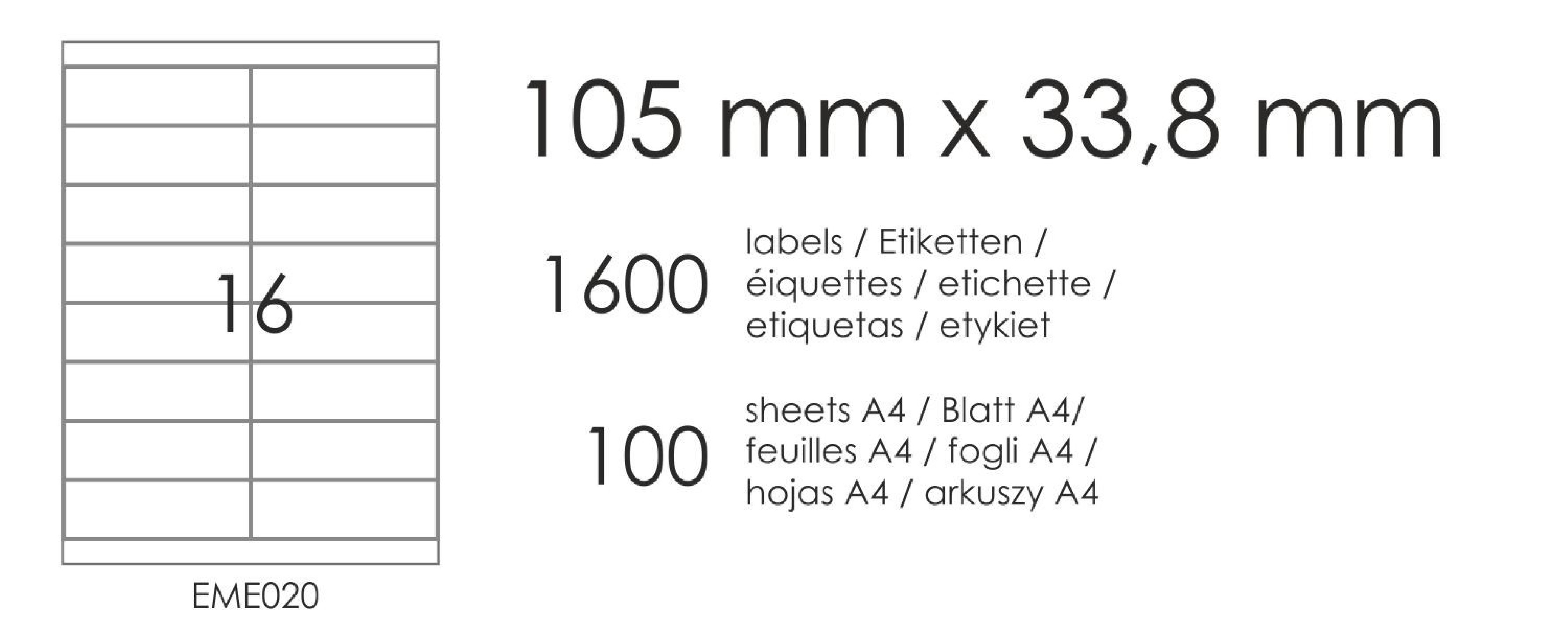 Samolepicí etikety EME20 105x33,8 (16) 100A4 Samolepicí etikety EME20 105x33,8 (16) 100A4