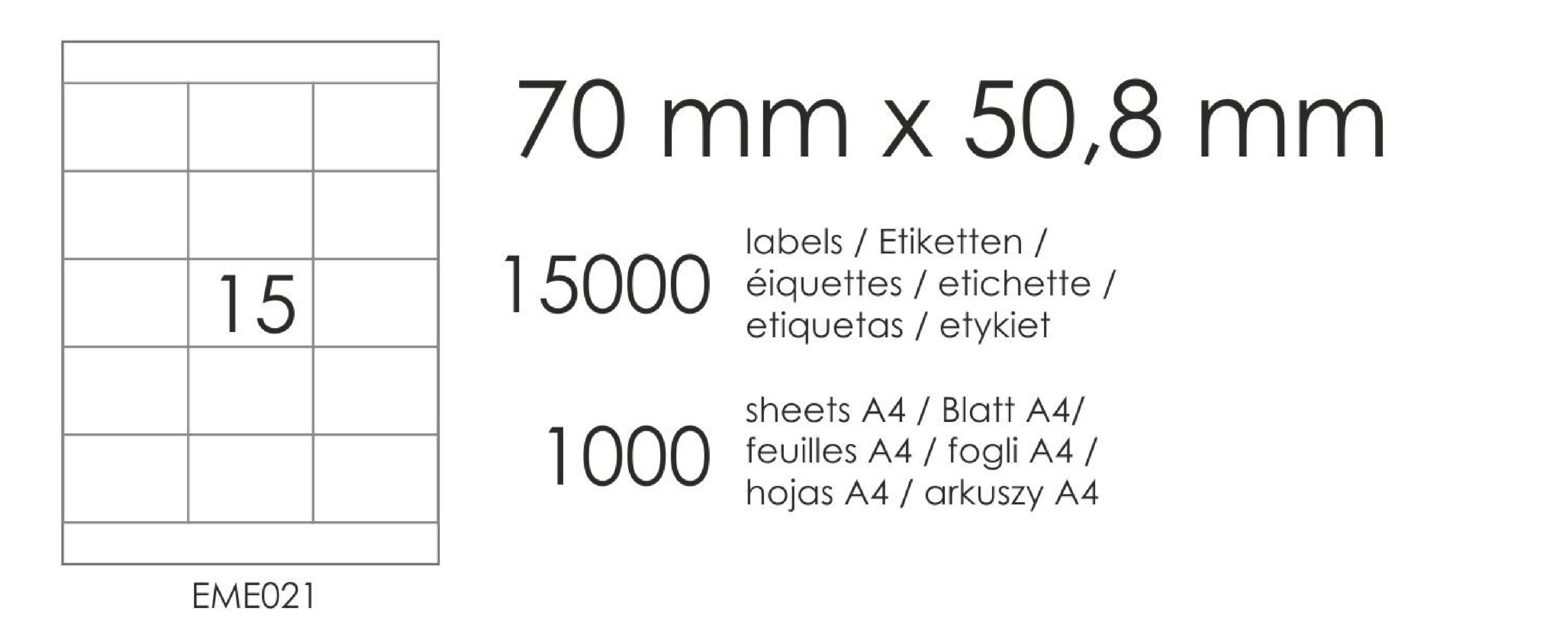 Samolepicí etikety EME21 70x50,8 (15) 1000A4 Samolepicí etikety EME21 70x50,8 (15) 1000A4