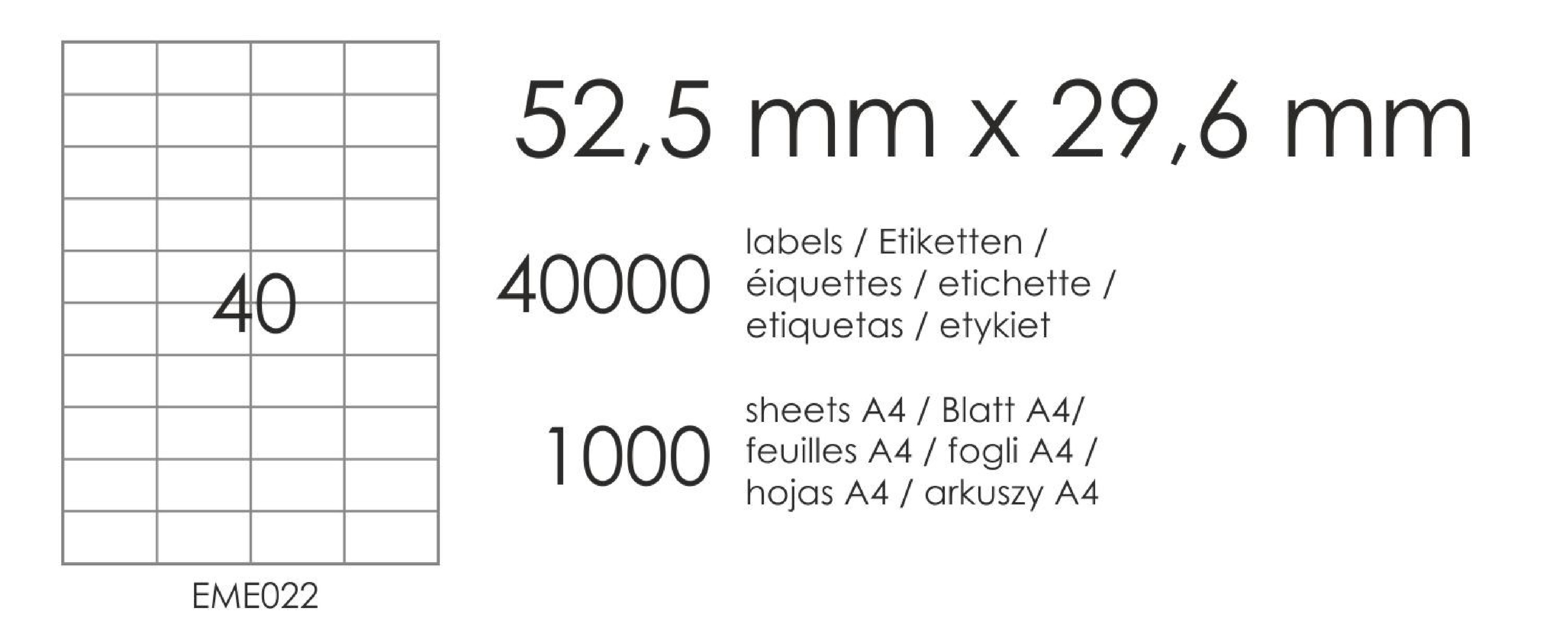Samolepicí etikety EME22 52,5x29,6 (40) 1000A4 Samolepicí etikety EME22 52,5x29,6 (40) 1000A4