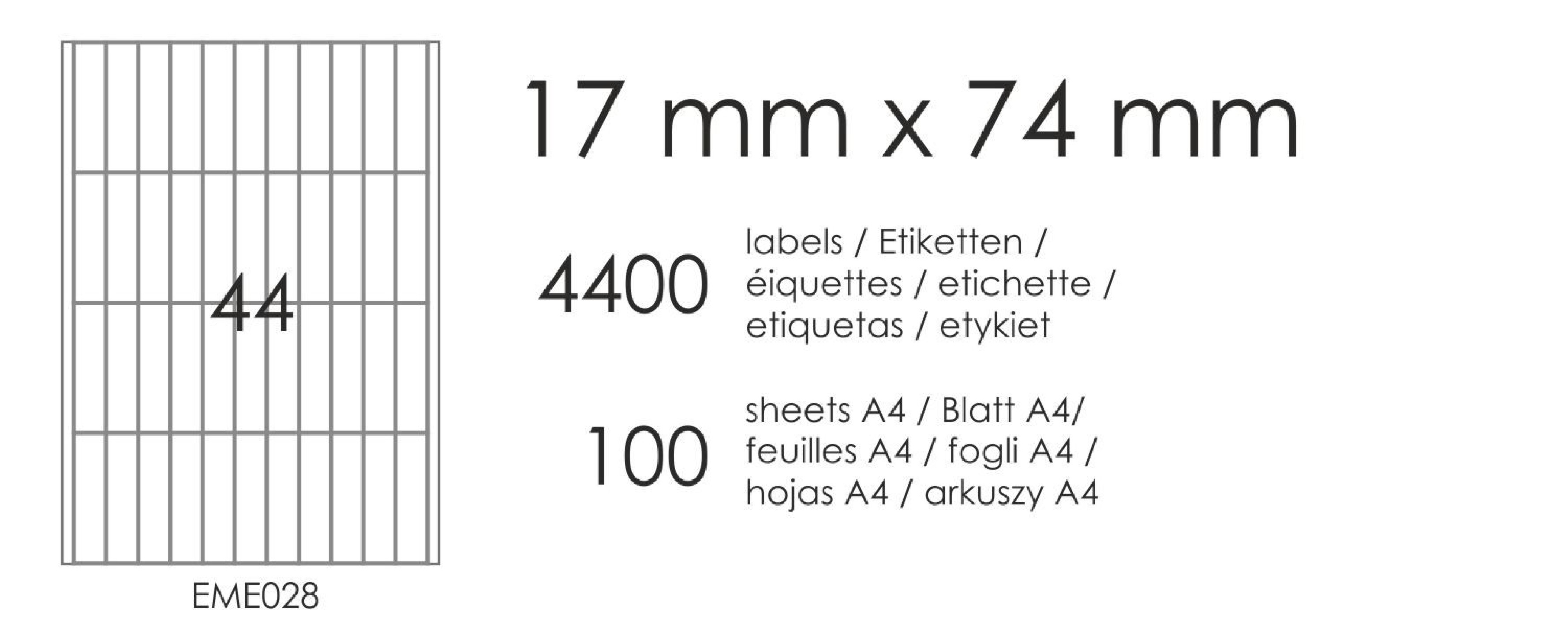 Samolepicí etikety EME28 74x17 (44) 100A4 Samolepicí etikety EME28 74x17 (44) 100A4
