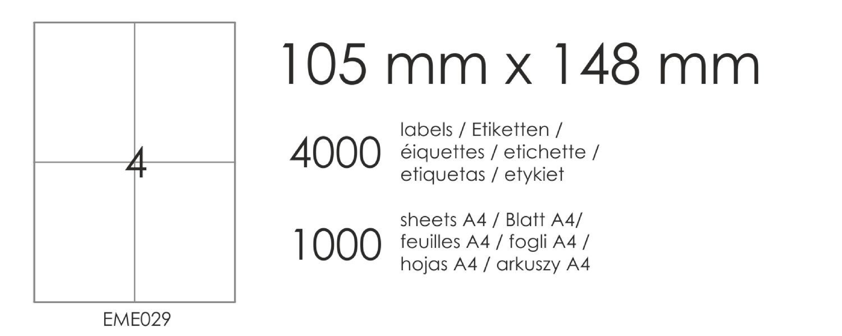 Samolepicí etikety EME29 105x148 (4) 1000A4 Samolepicí etikety EME29 105x148 (4) 1000A4