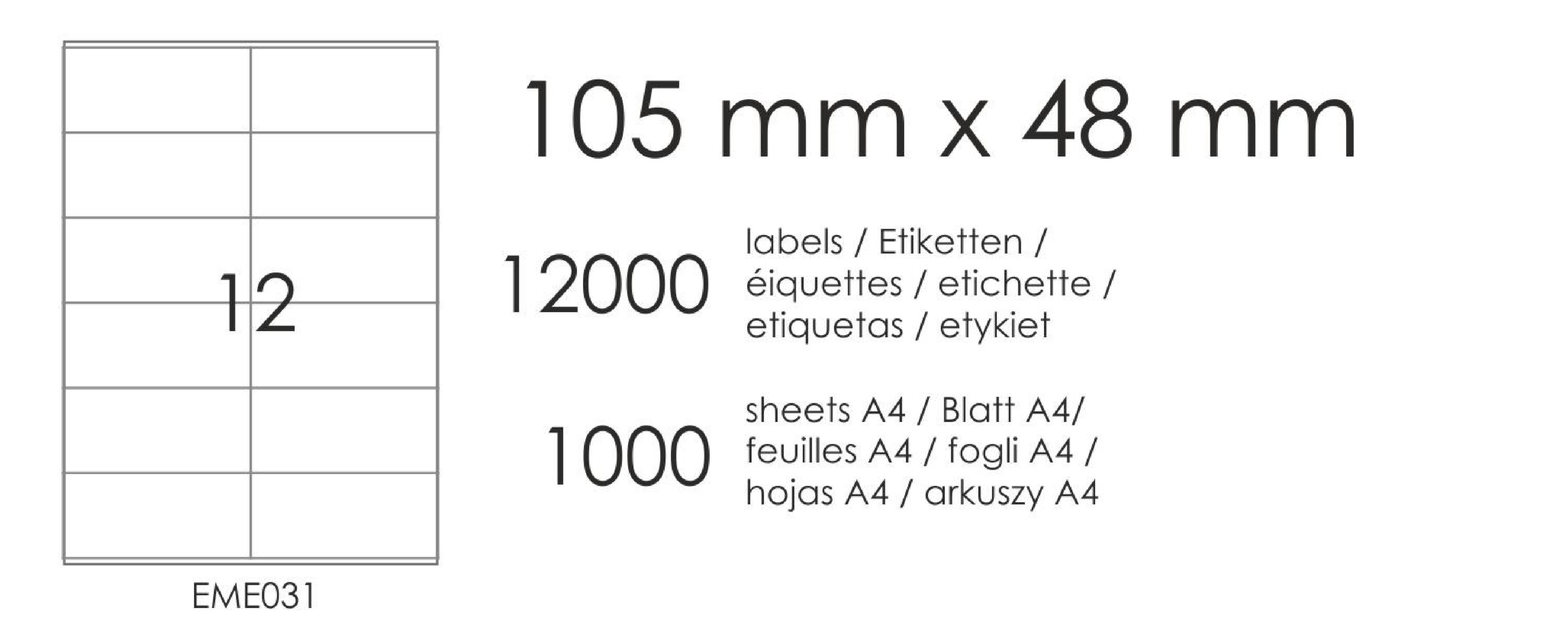 Samolepicí etikety EME31 105x48 (12) 1000A4 Samolepicí etikety EME31 105x48 (12) 1000A4
