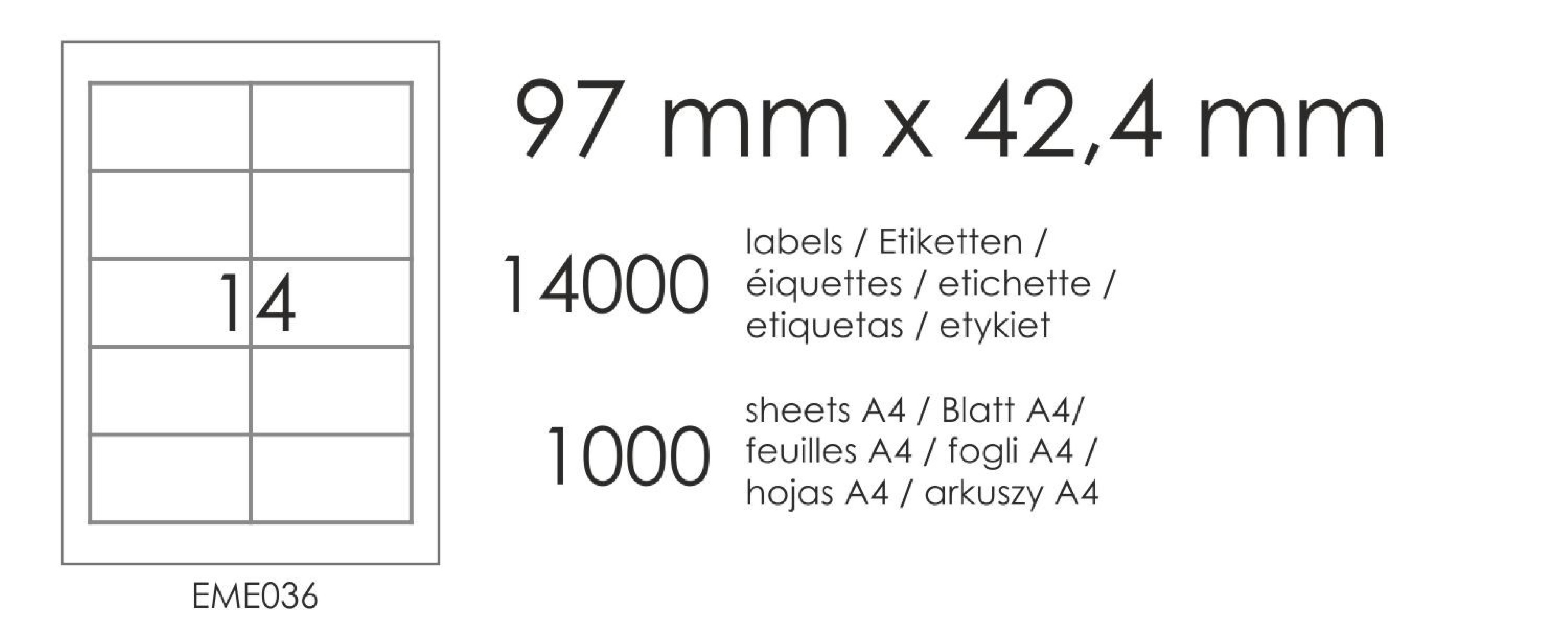 Samolepicí etikety EME36 97x42,4 (14) 1000A4 Samolepicí etikety EME36 97x42,4 (14) 1000A4
