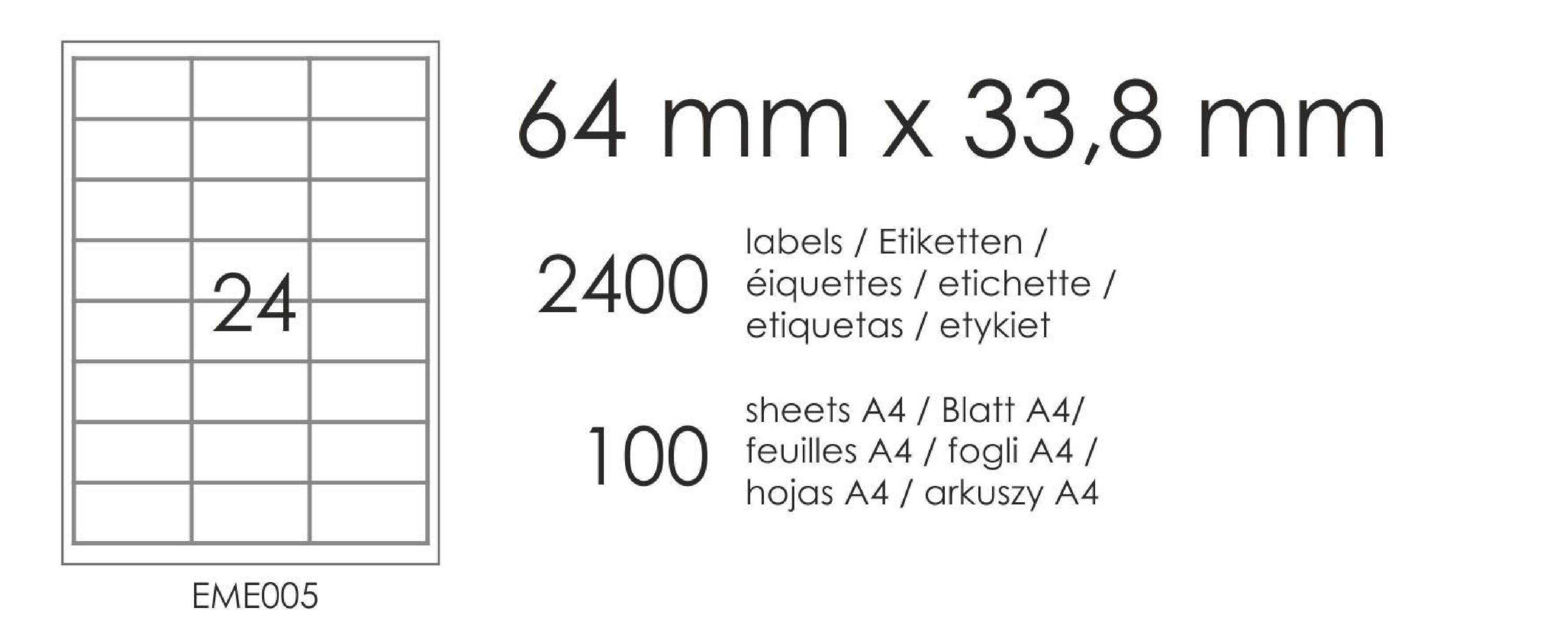 Samolepicí etikety EME5 64x33,8 (24) 100A4 Samolepicí etikety EME5 64x33,8 (24) 100A4