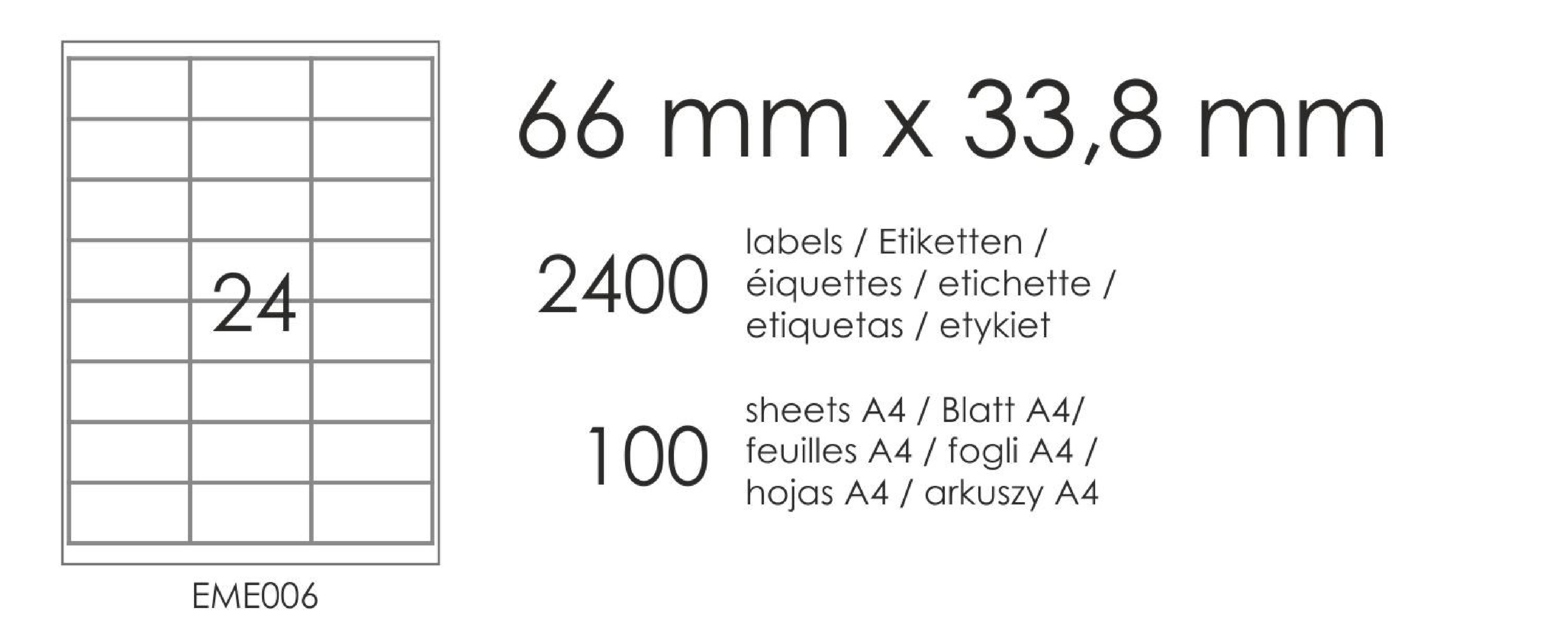 Samolepicí etikety EME6 66x33,8 (24) 100A4 Samolepicí etikety EME6 66x33,8 (24) 100A4