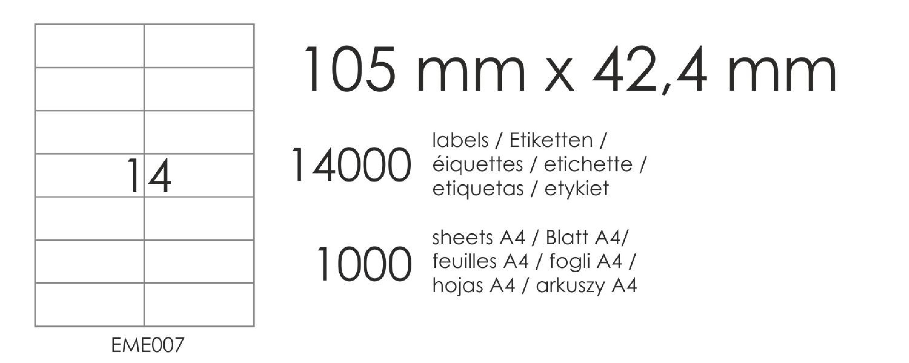 Samolepicí etikety EME7 105x42,4 (14) 1000A4 Samolepicí etikety EME7 105x42,4 (14) 1000A4